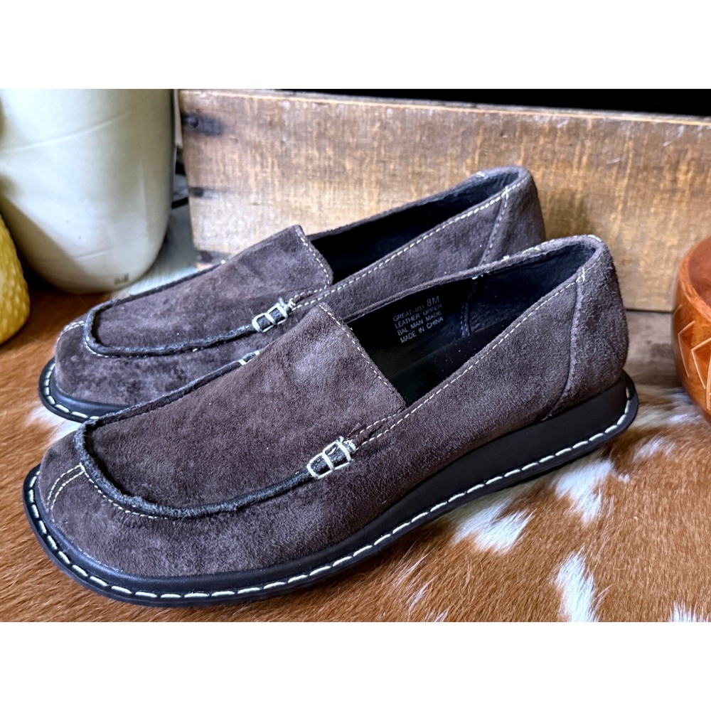 Passports by Bass Womens Brown Suede Leather Loafers Moc Toe Comfort Stitch 8M - Picture 2 of 9